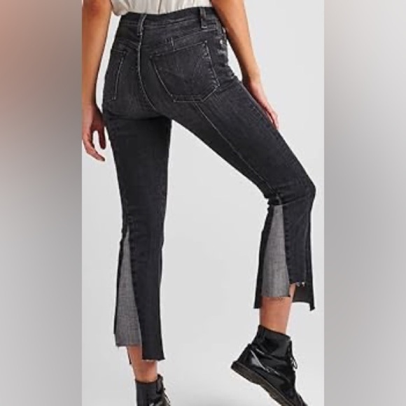NWT Hudson Holly High Rise Crop Flare Jeans Washed Black Patched Slit Sz 25 - Picture 14 of 15